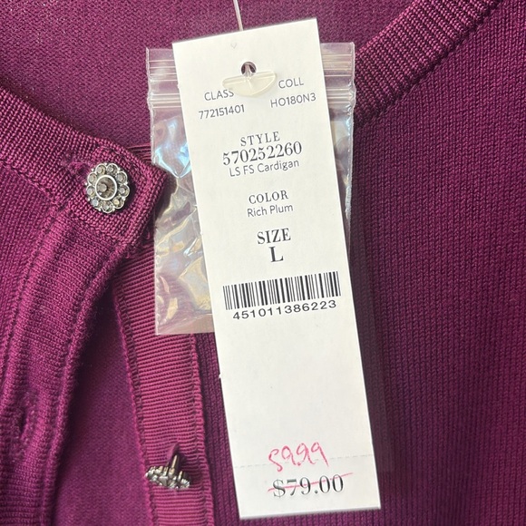 White House Black Market Plum cardigan with decorative buttons - Picture 3 of 7